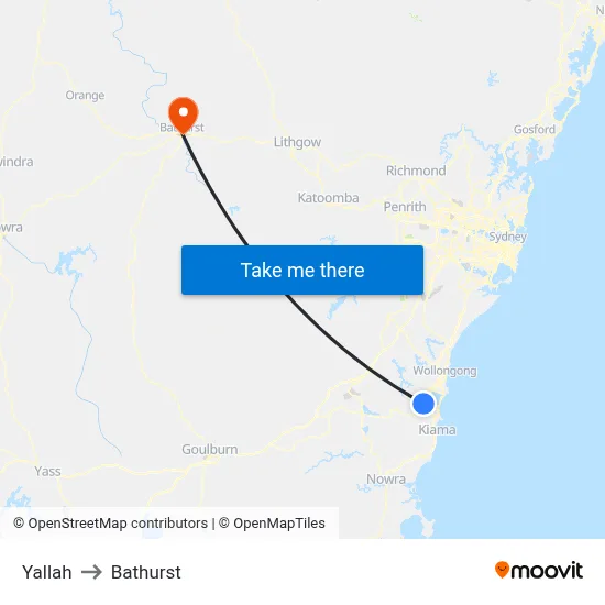 Yallah to Bathurst map