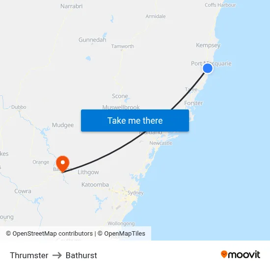 Thrumster to Bathurst map