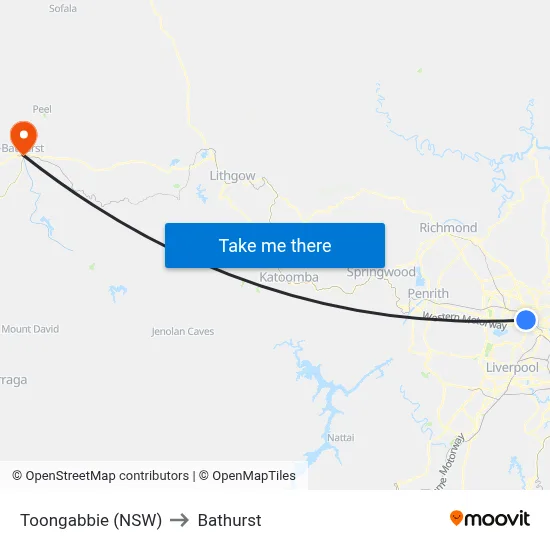 Toongabbie (NSW) to Bathurst map