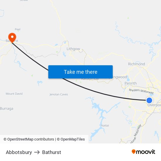 Abbotsbury to Bathurst map