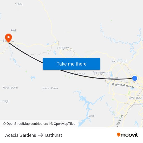 Acacia Gardens to Bathurst map