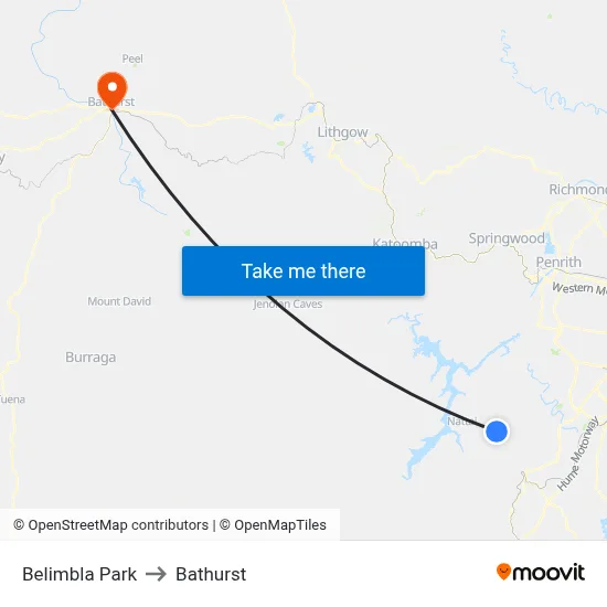 Belimbla Park to Bathurst map