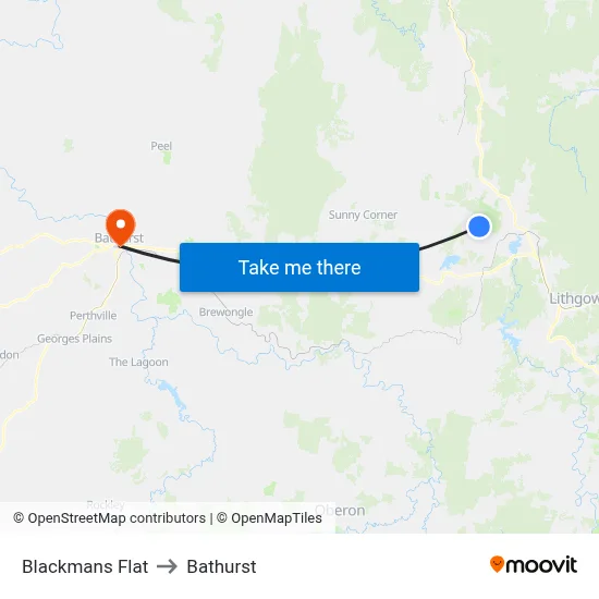 Blackmans Flat to Bathurst map