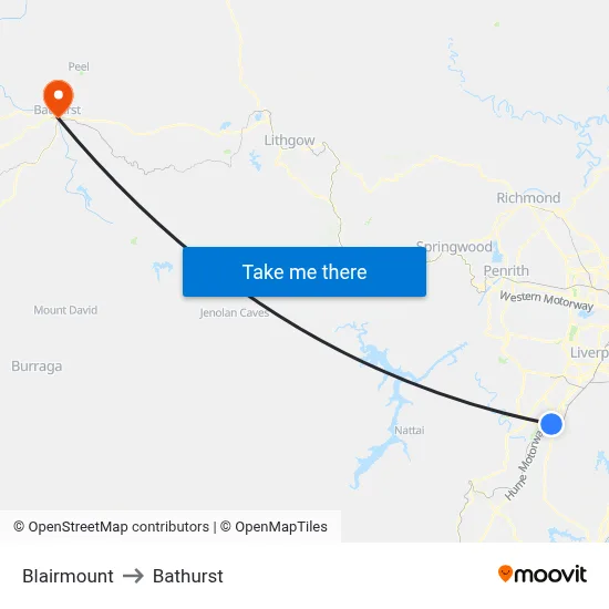Blairmount to Bathurst map