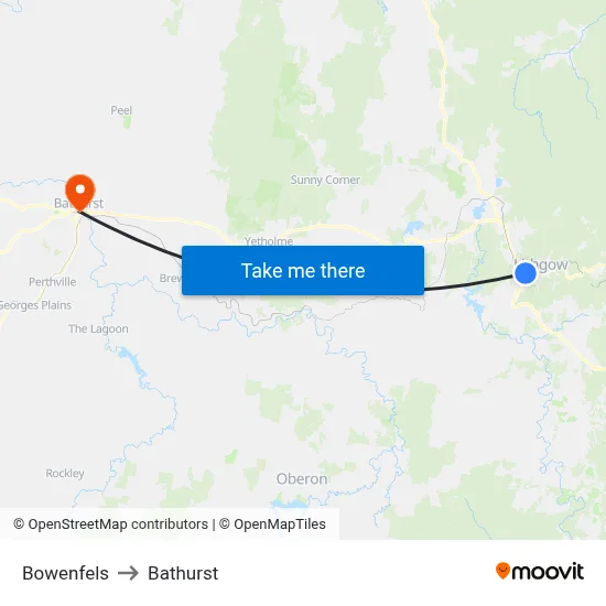 Bowenfels to Bathurst map