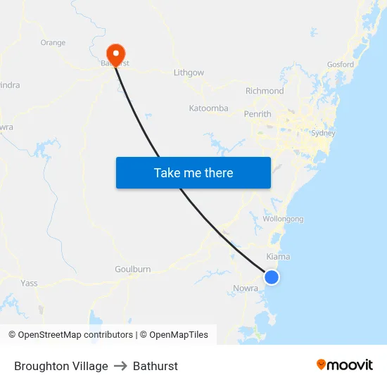 Broughton Village to Bathurst map