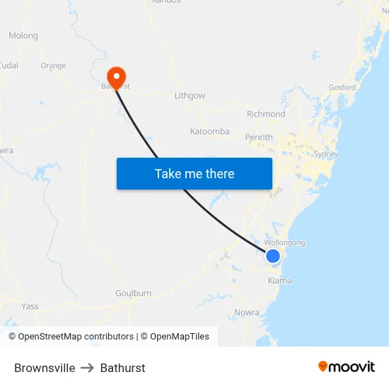 Brownsville to Bathurst map