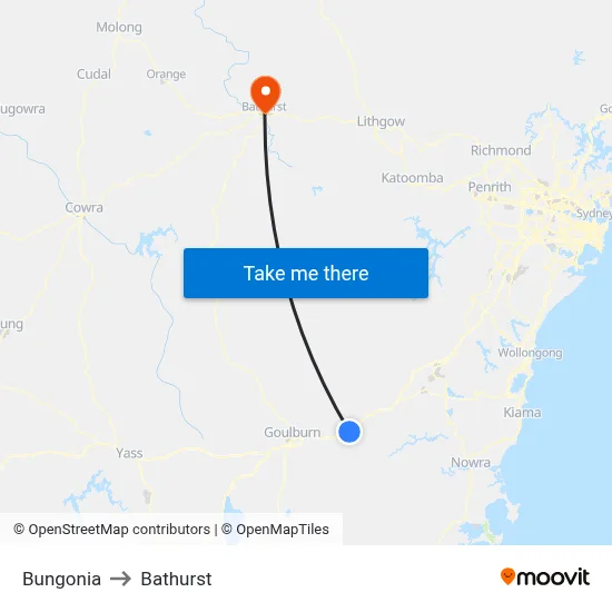 Bungonia to Bathurst map