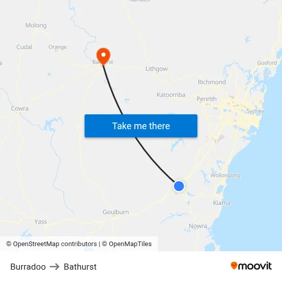Burradoo to Bathurst map