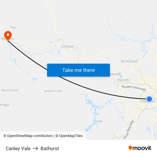 Canley Vale to Bathurst map