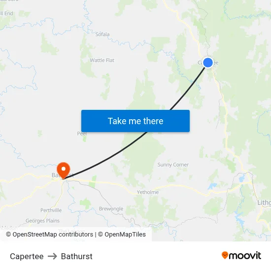 Capertee to Bathurst map