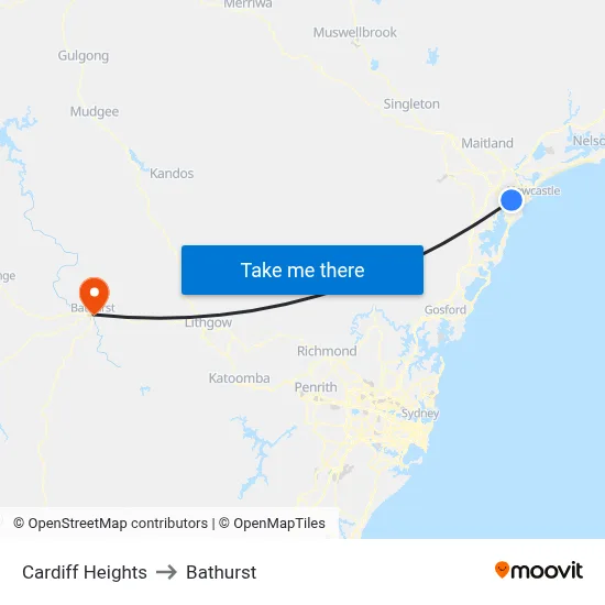 Cardiff Heights to Bathurst map
