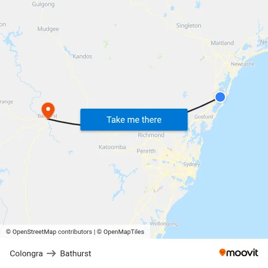 Colongra to Bathurst map
