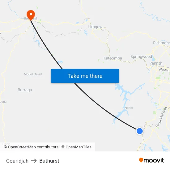 Couridjah to Bathurst map