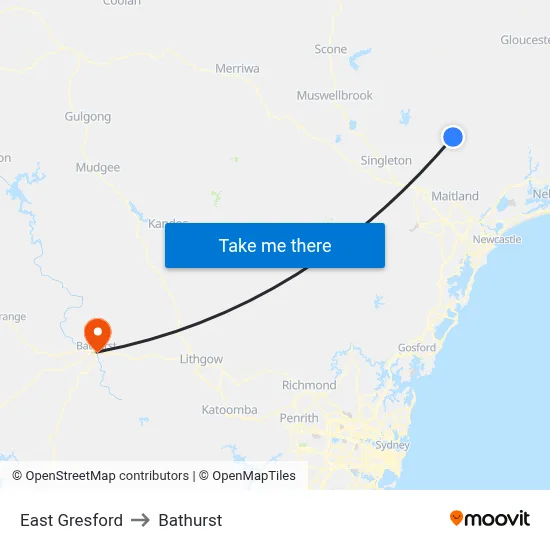 East Gresford to Bathurst map
