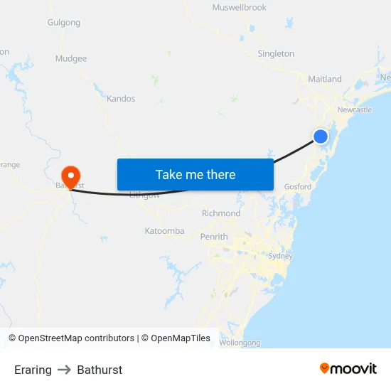Eraring to Bathurst map