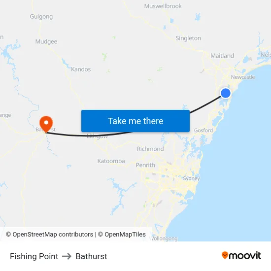 Fishing Point to Bathurst map