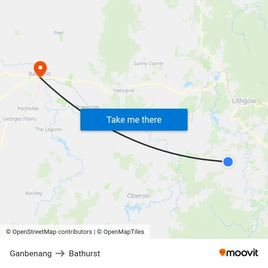 Ganbenang to Bathurst map