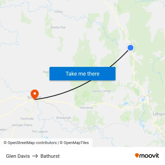 Glen Davis to Bathurst map