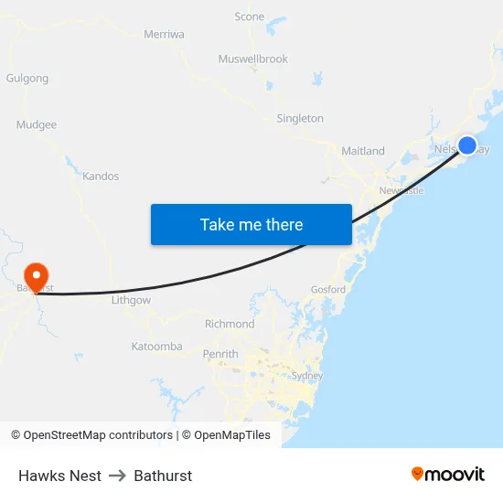 Hawks Nest to Bathurst map