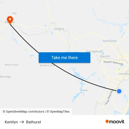 Kentlyn to Bathurst map