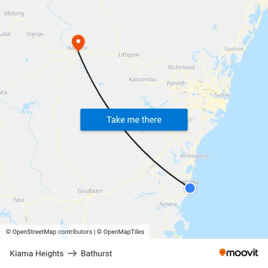 Kiama Heights to Bathurst map