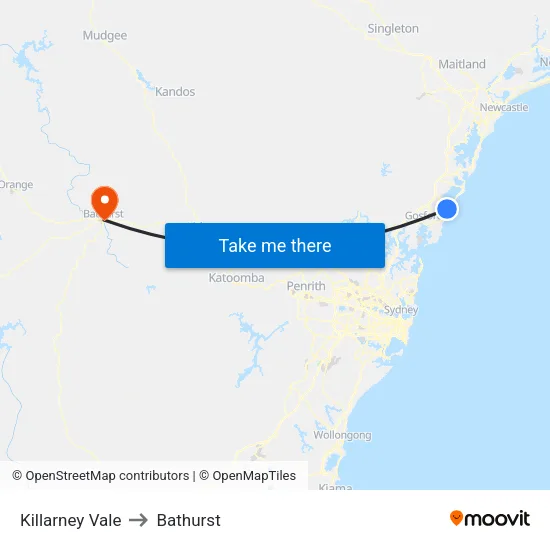Killarney Vale to Bathurst map