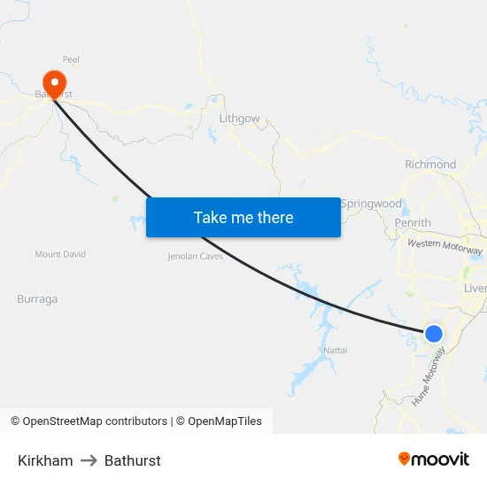Kirkham to Bathurst map