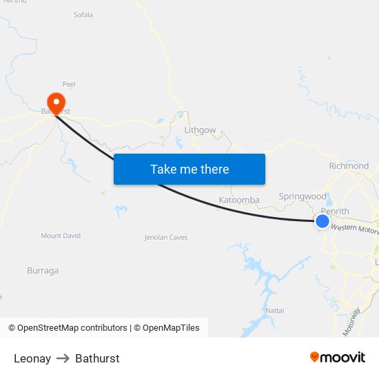 Leonay to Bathurst map