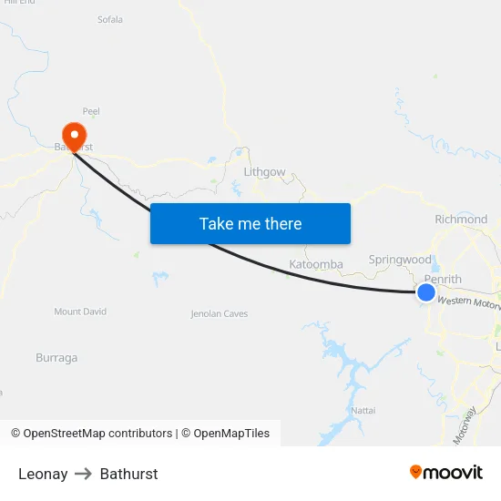 Leonay to Bathurst map