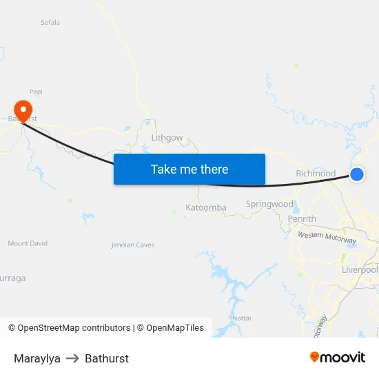 Maraylya to Bathurst map