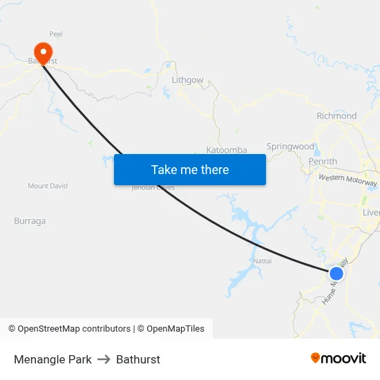 Menangle Park to Bathurst map