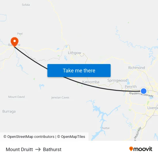 Mount Druitt to Bathurst map