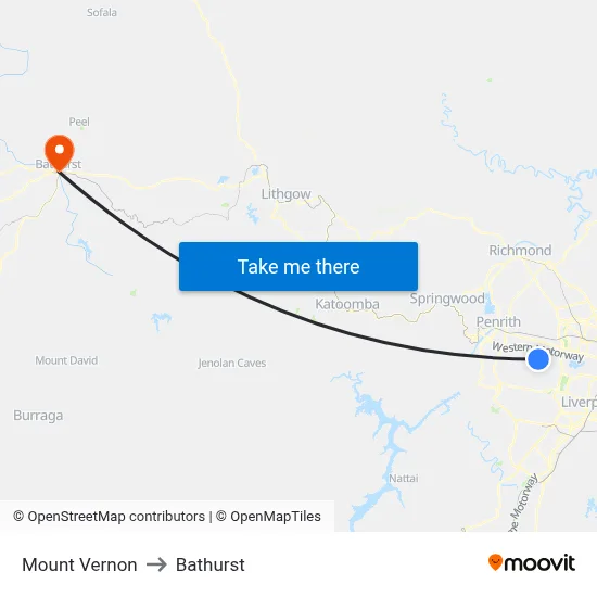 Mount Vernon to Bathurst map