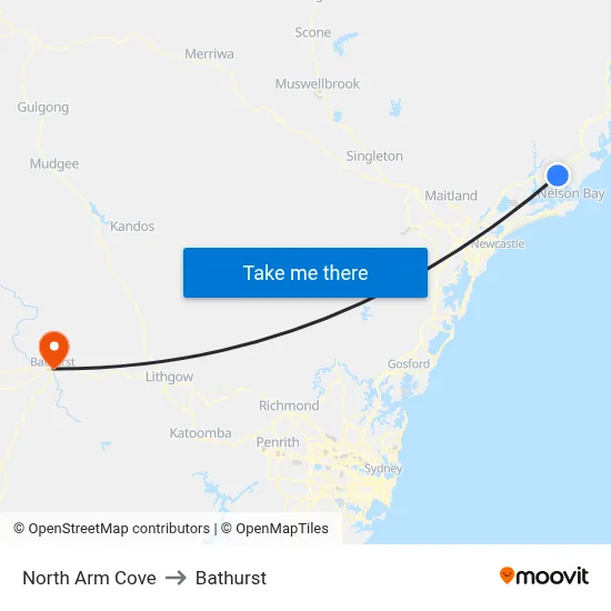 North Arm Cove to Bathurst map