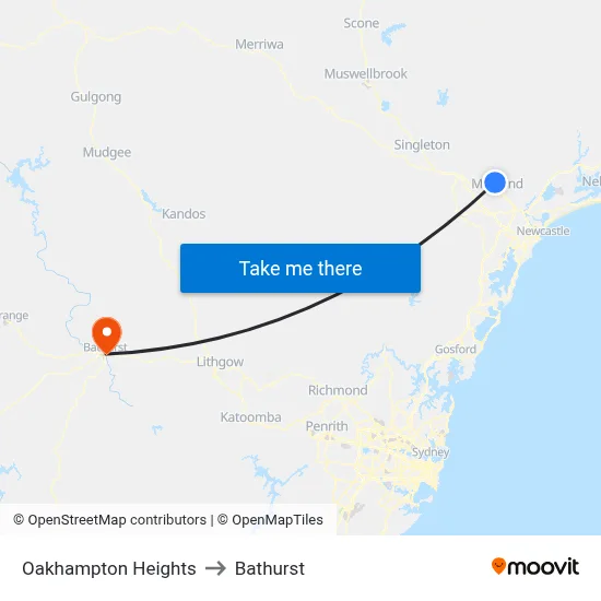 Oakhampton Heights to Bathurst map