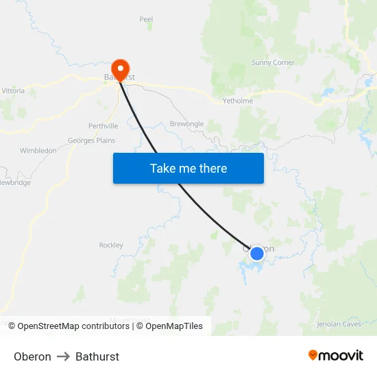 Oberon to Bathurst map