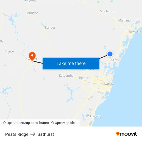 Peats Ridge to Bathurst map