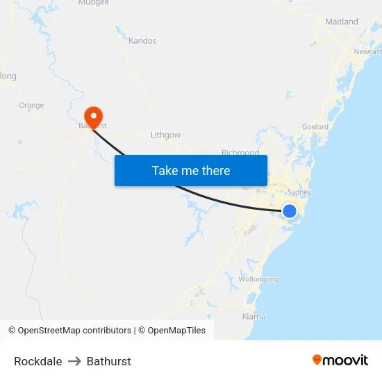 Rockdale to Bathurst map