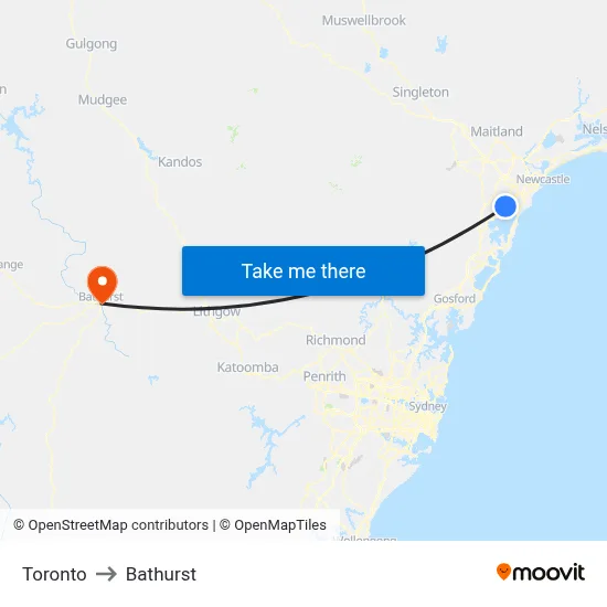 Toronto to Bathurst map