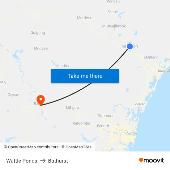 Wattle Ponds to Bathurst map