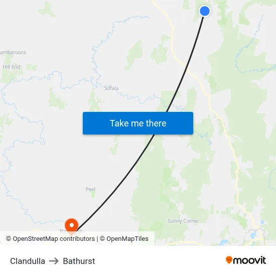 Clandulla to Bathurst map