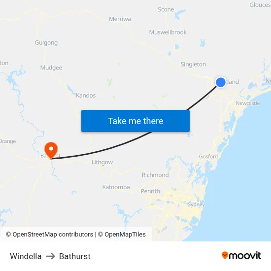 Windella to Bathurst map