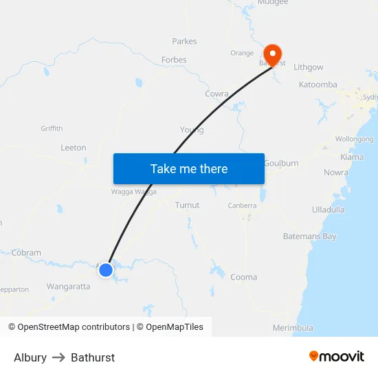 Albury to Bathurst map