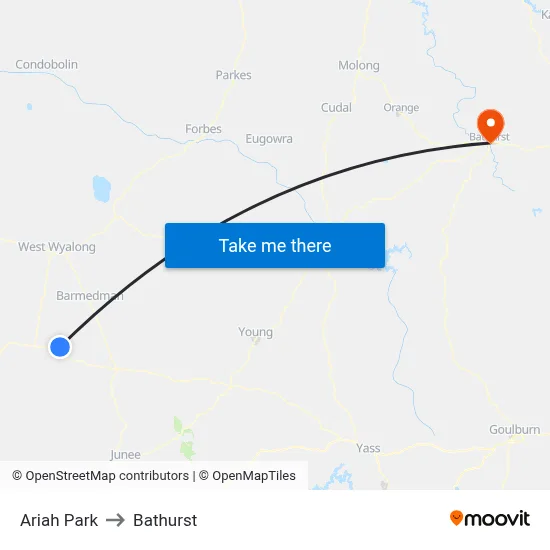 Ariah Park to Bathurst map