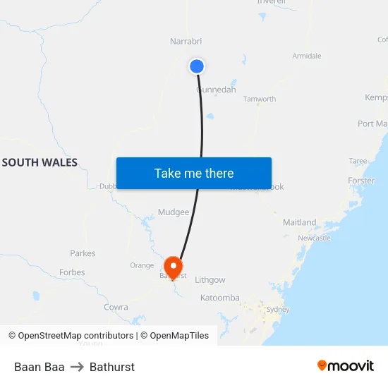 Baan Baa to Bathurst map