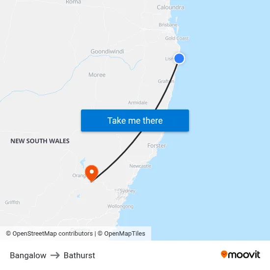 Bangalow to Bathurst map