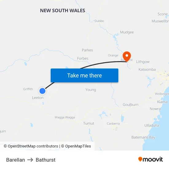 Barellan to Bathurst map