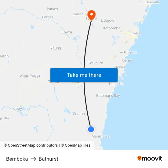 Bemboka to Bathurst map