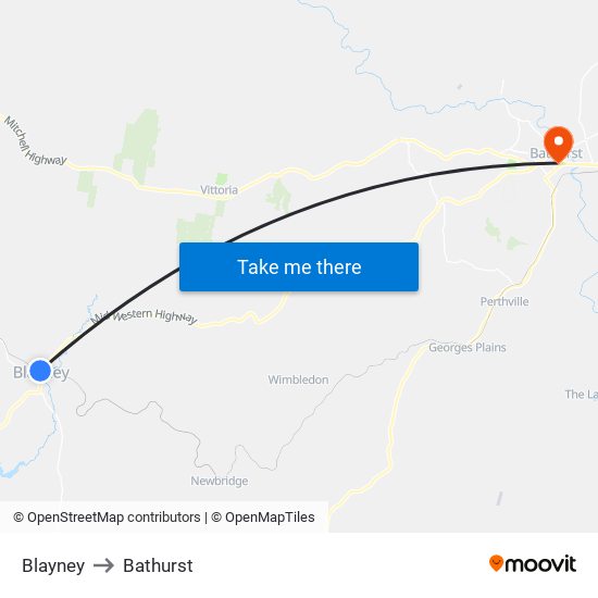 Blayney to Bathurst map